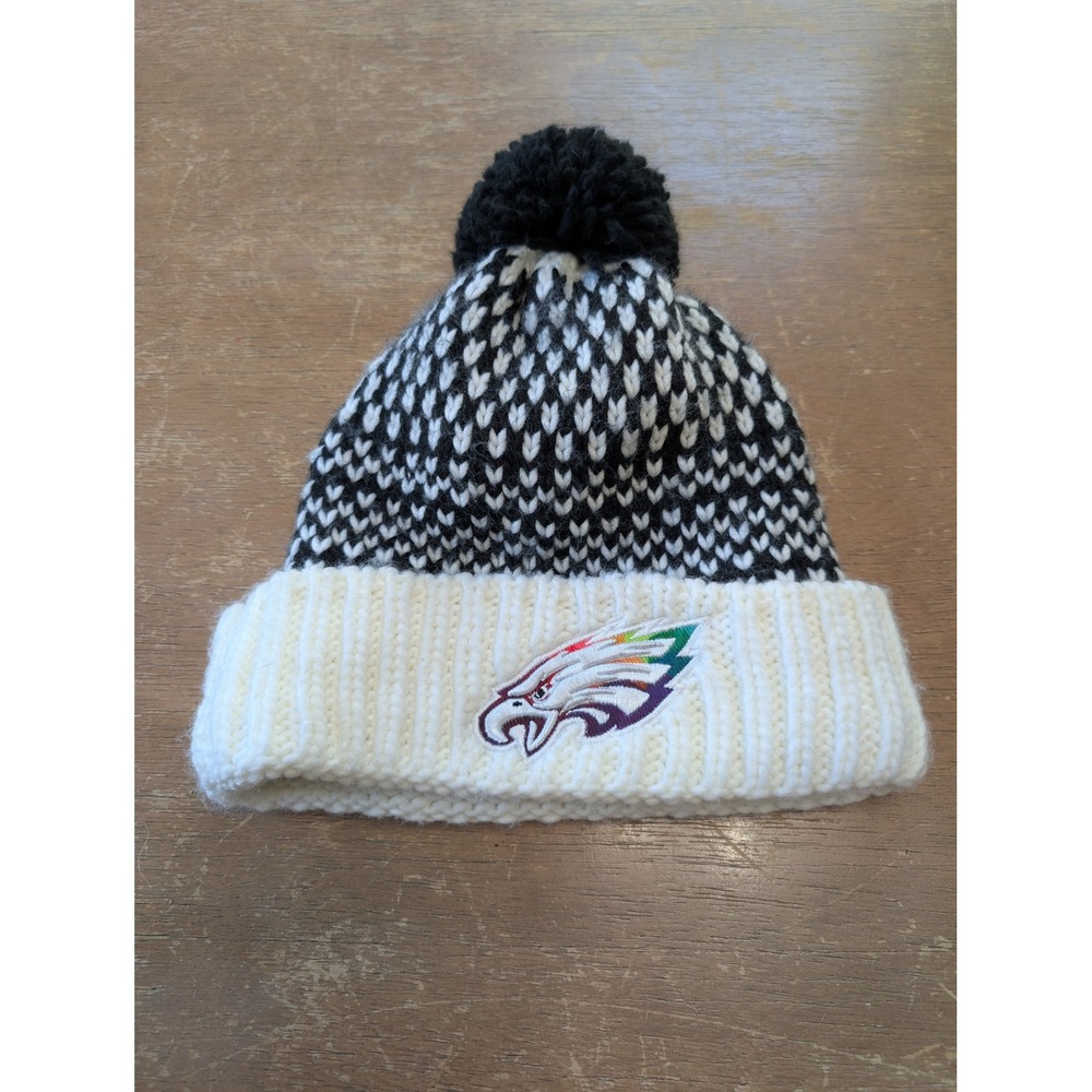 New Era Philadelphia Eagles Crucial Catch Beanie Women Black White Pom Knit Hat